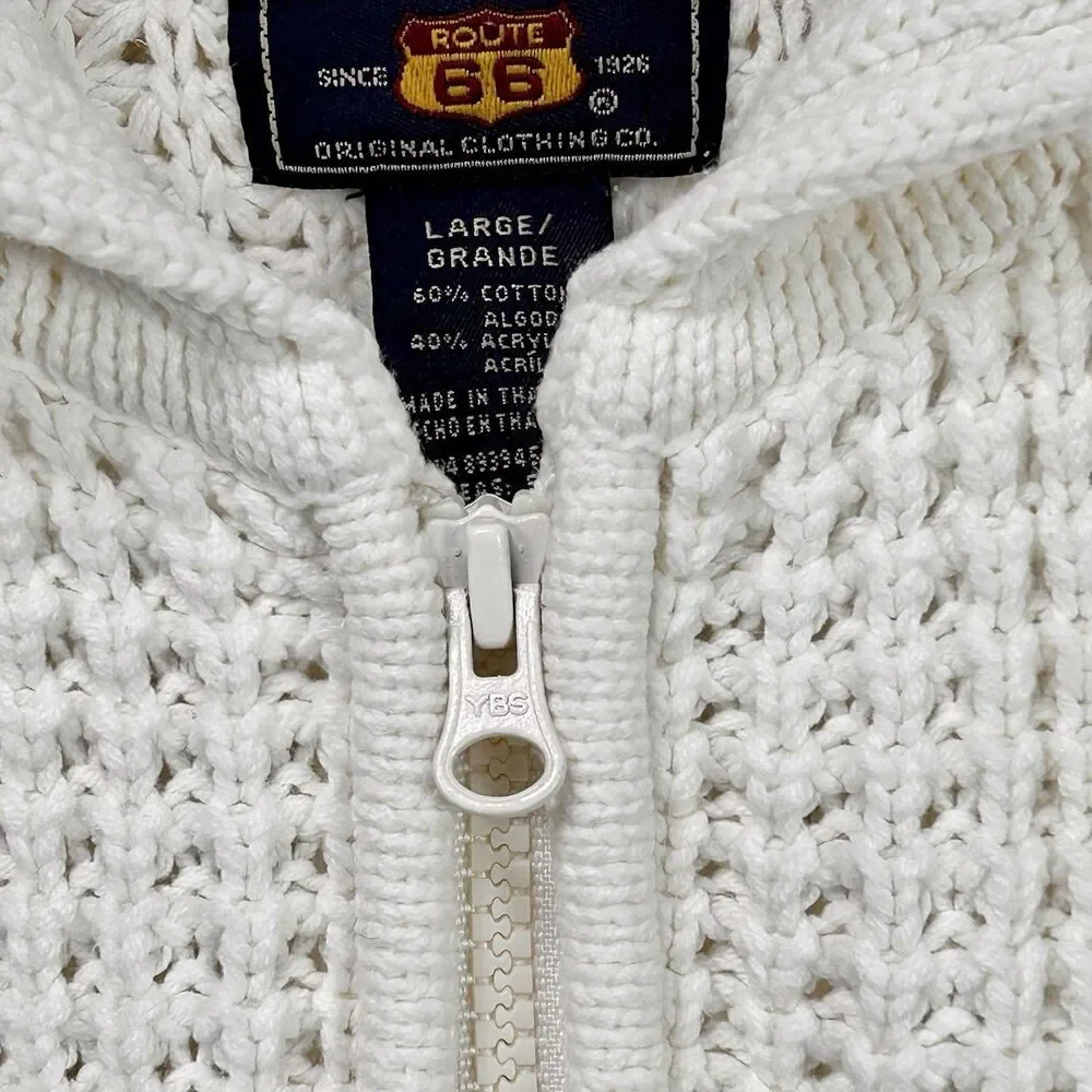 Route 66 Chunky Knit Shawl Collar Full Zip Ivory Cardigan With Pockets Women’s L - Picture 13 of 16